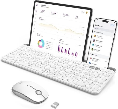 مجموعة لوحة مفاتيح وماوس بلوتوث من سيندا CTU-301 لجهاز iPad، أزرق وأرجواني | مجموعة Bluetooth+2.4G مع حامل الكمبيوتر اللوحي ومفاتيح كاملة الحجم ونقرات هادئة لأجهزة iPad وiPhone وMac وWindows وAndroid. in Kuwait