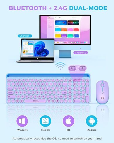 seenda Bluetooth Keyboard and Mouse for iPad, CTU-301 Multi-Device Bluetooth + 2.4G Wireless Keyboard Mouse with Tablet Holder for MacBook/Windows Computer, iOS/Andriod Tablet Phone, White in Saudi Arabia