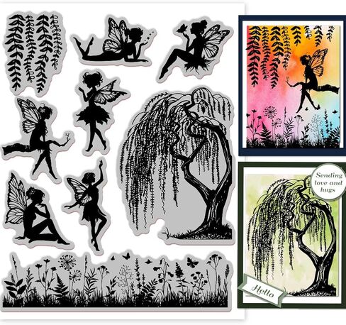 GLOBLELAND Vintage Fairy and Mushrooms Cling Rubber Stamp Butterfly 18x22cm Clear Stamps Embossing Stamp Seal for DIY Scrapbooking and Card Making Paper Craft Decor in Saudi Arabia