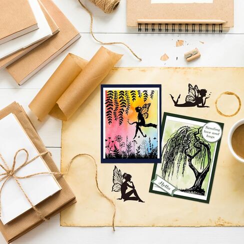 GLOBLELAND Vintage Fairy and Mushrooms Cling Rubber Stamp Butterfly 18x22cm Clear Stamps Embossing Stamp Seal for DIY Scrapbooking and Card Making Paper Craft Decor in Saudi Arabia