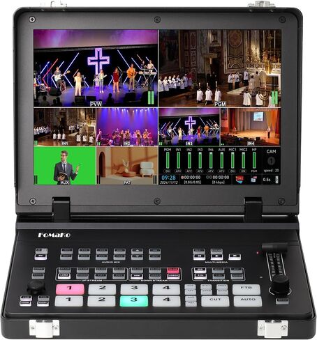 FoMaKo 4K HDMI Video Mixer Switcher, 10.1 Inch FHD LCD Screen, 5-Channel Live Streaming Switcher, 4K 60FPS Input, 1080p 60FPS Output, Support PTZ Controller, SDI + HDMI Video Switcher, M6 in Saudi Arabia