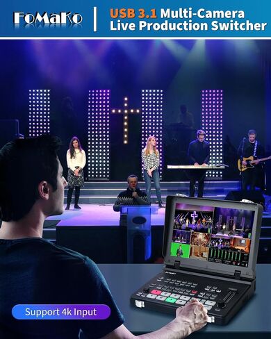 FoMaKo 4K HDMI Video Mixer Switcher, 10.1 Inch FHD LCD Screen, 5-Channel Live Streaming Switcher, 4K 60FPS Input, 1080p 60FPS Output, Support PTZ Controller, SDI + HDMI Video Switcher, M6 in Saudi Arabia