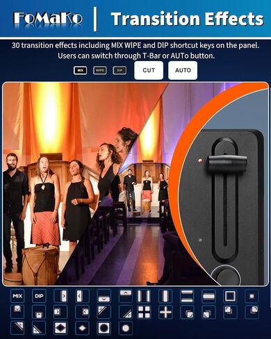 FoMaKo 4K HDMI Video Mixer Switcher, 10.1 Inch FHD LCD Screen, 5-Channel Live Streaming Switcher, 4K 60FPS Input, 1080p 60FPS Output, Support PTZ Controller, SDI + HDMI Video Switcher, M6 in Saudi Arabia