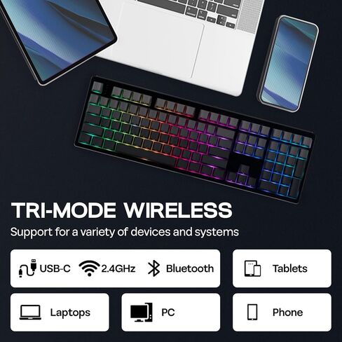 EPOMAKER TH108 Full Size Mechanical Keyboard, Wireless Gaming Keyboard with 8000mAh Battery, Creamy Gasket, 108 Keys, Hot Swap, Custom Driver, RGB Backlight (Blue&White, Sea Salt Silent) in Saudi Arabia