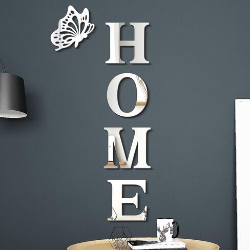 Home Wall Decor,Living Room Wall Decor Home Sign Letters Mirror Wall Stickers,Home Decor Wall Decals (Silver) in Saudi Arabia