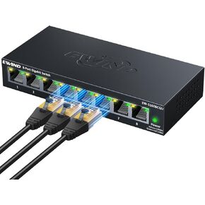 DualRateLED 5 Port Gigabit Ethernet Switch with VLAN Isolation, Higher Performance Unmanaged Network Switch, Plug & Play, Fanless Silent Operation, Desktop/Wall Mount Metal Ethernet Splitter