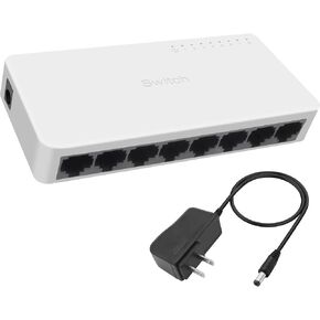 XMSJSIY 8-Port Ethernet Switch RJ45 Network Splitter Hub 10/100Mbps Unmanaged Home Office Ethernet Hub for Router Laptop Internet Devices - 1PCS
