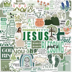 50PCS Inspirational Vibrant Green Jesus Faith Bible Verse Christian Stickers Waterproof Stickers for Bottles Laptop Scrapbook Journaling Planner Bible Study Vision Board Supplies Christmas Kids Gifts