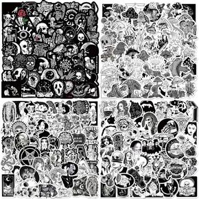 200Pcs Goth Stickers Pack, Black and White Sticker, Cool Skull Stickers for Adults Mens Teens Girls, Waterproof Vinyl Horror Decals for Water Bottle Laptop Luggage Journal Scrapbooking
