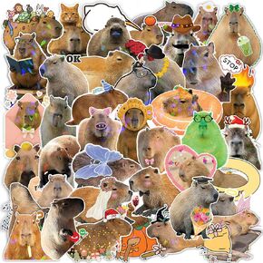 Capybara Stickers, 108 PCS Funny Vinyl Waterproof, Meme Animals Decals Stickers for Laptop, Water Bottles, Capy Birthday Decorations, Gifts for Capybara Lover