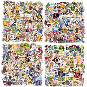 300Pcs 80s Classic Cartoon Stickers – Cute Aesthetic Vinyl Decals for Water Bottles, Laptops, Phones, Scrapbooking, Skateboards – Waterproof, Party Supplies for Teens & Adults