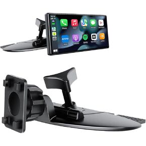 Jansite CD Slot Mount for Carplay Screen 360° Rotation Tool-Free Installation, 4-Button Lock Sturdy CD Slot CarPlay Mount Compatible with 7-10.26 Inch Apple Carplay & Android Auto Screen