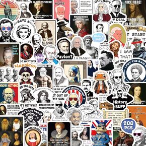 200PCS Funny History Stickers, Historical Figure Quote Stickers for History Buffs Teens Adults Teachers Waterproof Vinyl Decals Bulk for Laptop Water Bottle Phone Luggage