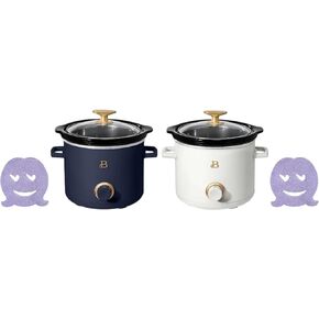 Beautiful 2 Pack Slow Cooker Crock Set- 2 Quart, with 2-Pack Scrub, White Icing and Starry Blue, Bundle