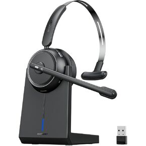 Wireless Headset with AI Noise Cancelling, Wireless Headphones with Mic for Work & Call Center (65 Hrs Playtime, Mute Button) - Black