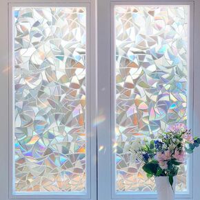 Window Privacy Film Rainbow Window Clings Decorative, Static Cling Window Stickers UV Blocking Non Adhesive Door Window Covering, 3D Pebbles Stained Glass Window Films (17.5X 78.7 inches)