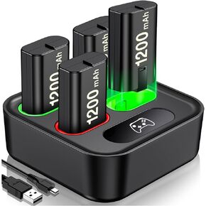 4 x 2880mWh (1200mAh) Xbox Controller Battery Pack for Xbox Series X|S/Xbox One S/X/Elite, Xbox One Rechargeable Battery Pack with Fast Charger Station for Xbox Wireless Controller