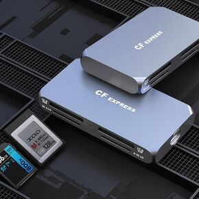 Dual CFexpress Type B/XQD+Dual SD 4.0 UHS-II Card Reader-Professional 4-Slot, 10Gbps USB 3.2 Gen 2, Plug & Play, Simultaneous Read/Write, CF Express Reader for CFexpress Type B/XQD/SD/SDHC/SDXC/SDUC