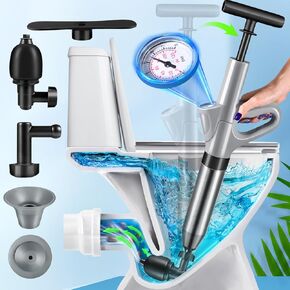 Toilet Plunger, Drain Clog Remover, High Pressure Air Drain Blaster with Real-Time Barometer Powerful Drain Unclogger Sink Plunger Plumbing Tools, Plungers for Bathroom Sink Floor Kitchen Clogged