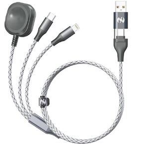 Multi Charging Cable for Apple Watch Charger 6FT iPhone Charger USB A/C Multi Fast 3 in 1 Charging Cable for iWatch Ultra/SE/10-1 & iPhone16-5/Pro/Plus/iPad/iPod/Airpod