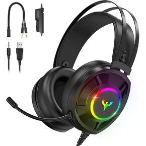 BladeHawks RGB Gaming Headset Suitable for Xbox One, PS4, PC-Noise Cancelling Gaming Headphones with Microphone,Stereo Surround Sound,3.5mm Jack,USB Game Headsets Compatible with Phone Laptop Mac