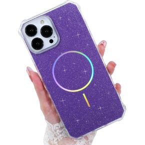 Compatible with iPhone 15 Pro Max Magnetic Glitter Case with Curly Wavy Frame Design [Compatible with Mag-Safe] Cute Bling iPhone 15 Pro Max Phone Case 6.7",Pink