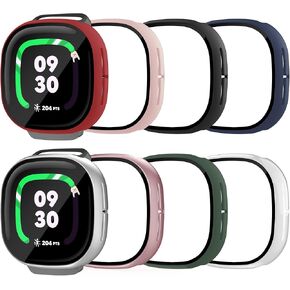 8 علبة حزمة لـ Fitbit Google Ace LTE مع واقي شاشة زجاجي مقسى ، مصدٍ للكمبيوتر الشخصي المقاوم للصدمات ، غطاء واقعي كامل للخدش متوافق مع ساعة Fitbit Ace LTE الذكية