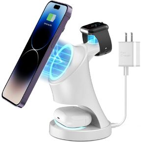3 in 1 Charging Station for Apple Devices 18W Fast Mag-Safe Charger Stand Magnetic Wireless Charger Station for iPhone16 15 14 13 12 Pro/Pro Max/Plus/Mini AirPods