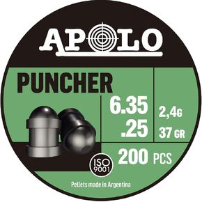 Puncher Air Gun Pellets 25 Caliber 37 Grain 6.35mm Head-Size Tin of 200