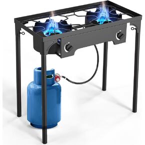 Single Burner Propane Stove, 75,000 BTU/hr, High Pressure Outdoor Propane Burner with 0-20 PSI Regulator and 4ft Hose, Gas Stove for Patio Backyard Camping with Detachable Stand Legs