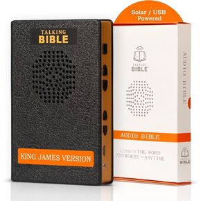 Electronic Holy Bible Audio Player in English for Seniors, Kids and The Blind, Solar and USB Rechargeable, KJV (King James Version), Black