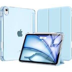 MoKo for iPad Air 11 inch Case M3/M2 2025/2024, iPad Air 5th/4th Gen 10.9 inch Case 2022/2020 with Pencil Holder, Slim Lightweight Trifold Cover with Hard PC Translucent Back Shell, Pink