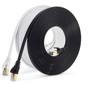 CAT7 Flat RJ45 Ethernet Cable 10Gbps CAT 7 Networking Network Internet LAN Patch Cord for PC Modem Laptops Router Cable 2M/6.6FT 3M/10FT10M/33FT 20M/66FT 30M/100FT 50M/165FT (Black, 2M/6.6FT)