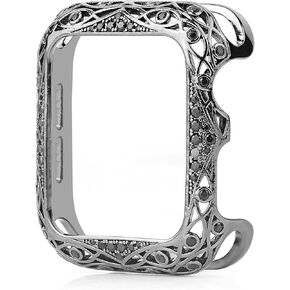 Diamond Copper Bling Women Case compatible with Apple Watch Case 44/40mm 42/38mm Carved Metal Cover compatible with iWatch Series SE/6/5/4/3/2 watch case