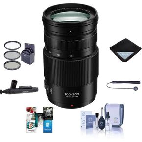 Panasonic LUMIX G II Vario 100-300mm f/4.0-5.6, Mirrorless Micro Four Thirds, Power O.I.S Zoom Lens Bundle with Filter Kit + Lens Wrap + PC Software Kit + Cleaning Kit, Pen + Cap Tether