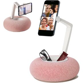 Upgraded Phone Holder for Bed,Dual Axis Arm 360°Adjustable Angle Height,Bed Phone Holder Laying Downd with Bowl and Suction Cup Bottom,Phone Pillow Stand for 4-7" Phones,Pink