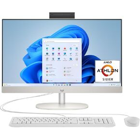 HP 23.8 inch All-in-One Desktop PC, FHD Display, AMD Athlon Silver 7120U, 8 GB RAM, 256 GB SSD, AMD Radeon Graphics, Windows 11 Home, Shell White, 24- cr0410 (2025)
