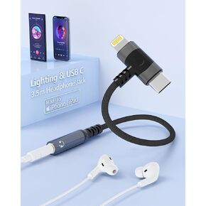 2-in-1 Lightning & USB-C to 3.5 mm Headphone Jack Adapter,【Apple MFi Certified】 iPhone/Type C to Aux Female Audio Adapter Hi-Fi Sound Quality Compatible with iPhone 16/15/14/13/iPad/Samsung Galaxy