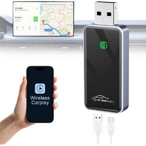 Wireless CarPlay Adapter for iPhone, HD Navigation Vehicle-Level Chip Stable Connect, Bluetooth CarPlay Plug & Play Convert Wired to Wireless CarPlay Adapter iOS 10+ & Cars from 2015+