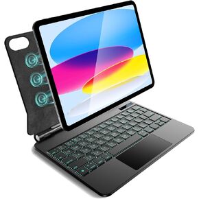 Keyboard case for iPad 11th(A16, 2025) and iPad 10th Generation (10.9-inch 2022), Magnetic Attach, Multi-Gesture Trackpad, 7-Color Backlit, Shortcut Keys, Auto Sleep/Awake, Black