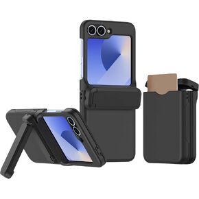 لحالة Samsung Galaxy Z Flip6 مع محفظة ، حامل البطاقة والحماية المفصلية - علبة مقاومة للصدمات الكاملة مع حامي الشاشة وموقف قابلة للطي (أسود)