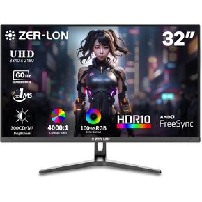 32 Inch 4K UHD (3840 x 2160) Computer Monitor, IPS 60Hz Ultra-Clear Screen, 100% sRGB, Eye Saver/Flicker Free Mode, FreeSync, Built-in Speaker, HDMI2.0 x2, DP1.4 x2