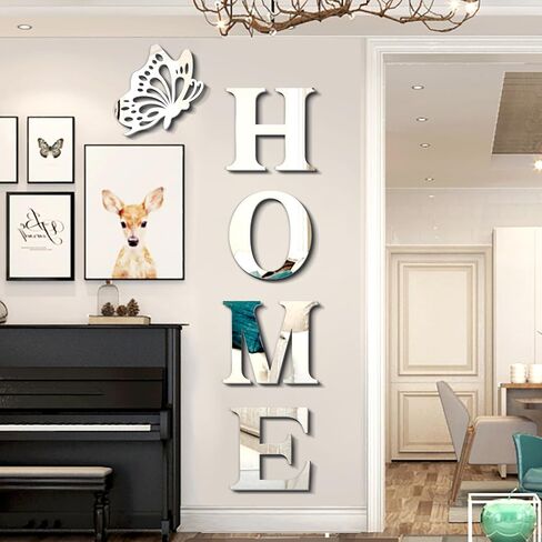 Home Wall Decor,Living Room Wall Decor Home Sign Letters Mirror Wall Stickers,Home Decor Wall Decals (Silver) in Saudi Arabia