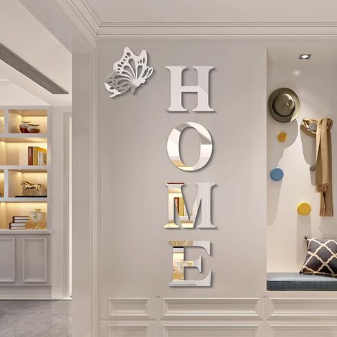Home Wall Decor,Living Room Wall Decor Home Sign Letters Mirror Wall Stickers,Home Decor Wall Decals (Silver) in Saudi Arabia