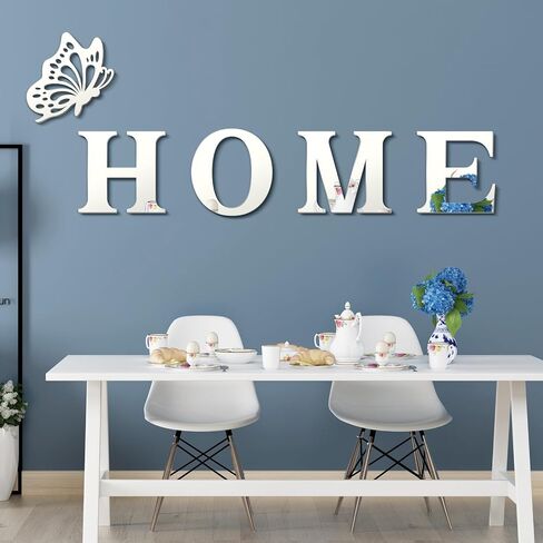Home Wall Decor,Living Room Wall Decor Home Sign Letters Mirror Wall Stickers,Home Decor Wall Decals (Silver) in Saudi Arabia