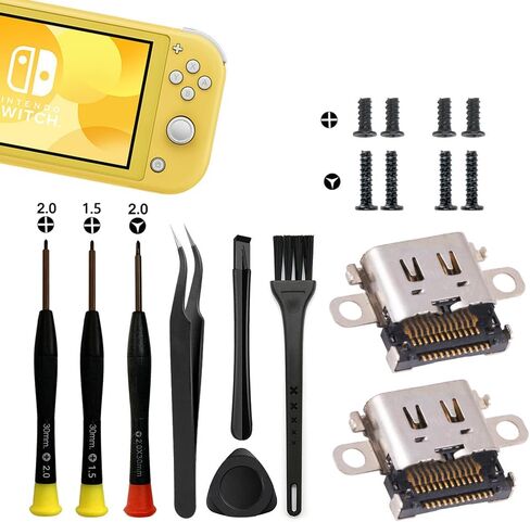 MYPUQIAO 2 Pack Replacement Type-C Charging Port for Nintendo Switch Lite, USB-C Charger Socket Connector Repair Kit with Tools And Screws (Compatible with Switch Lite Only, Not for Switch/OLED) in Saudi Arabia