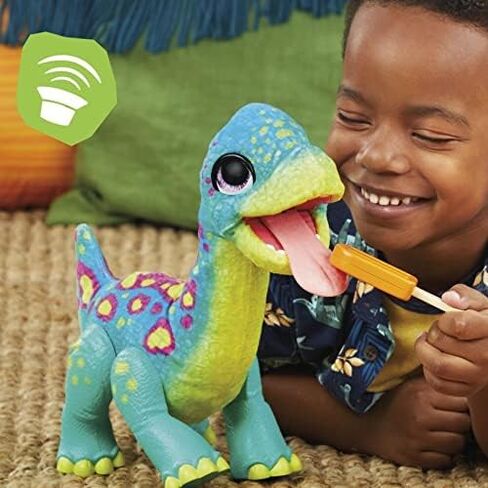 furReal Snackin' Sam The Bronto, Interactive Pets, 40+ Sounds and Reactions, Electronic Pets, Plush Dinosaur Toys for 4 Year Old Girls and Boys in Kuwait