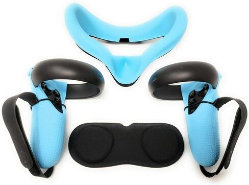 TNE Face Cushion & Controller Covers - Protective Gaming Case Compatible for Oculus Quest 1 - Silicone Mask, Grip Skin, Thumb Caps, Lens Pad, & Knuckle Strap Hand Grips - VR Headset Accessories (Blue) in Saudi Arabia
