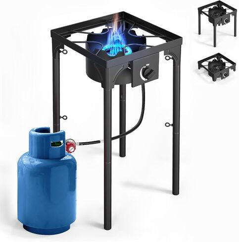 Single Burner Propane Stove, 75,000 BTU/hr, High Pressure Outdoor Propane Burner with 0-20 PSI Regulator and 4ft Hose, Gas Stove for Patio Backyard Camping with Detachable Stand Legs in Kuwait