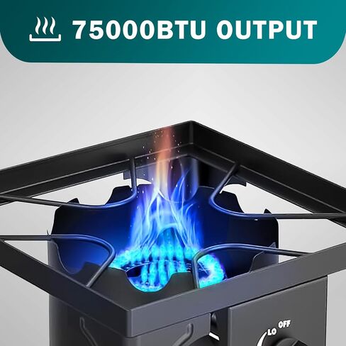 Single Burner Propane Stove, 75,000 BTU/hr, High Pressure Outdoor Propane Burner with 0-20 PSI Regulator and 4ft Hose, Gas Stove for Patio Backyard Camping with Detachable Stand Legs in Kuwait